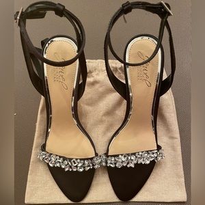 Strappy Sandals, Black with Stone detail